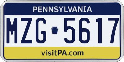 PA license plate MZG5617