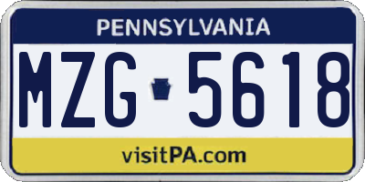 PA license plate MZG5618