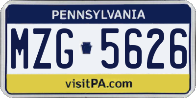 PA license plate MZG5626