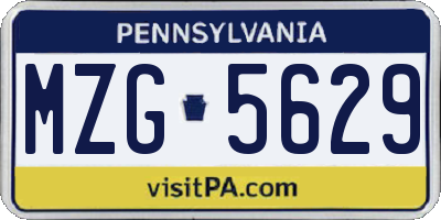 PA license plate MZG5629