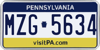PA license plate MZG5634
