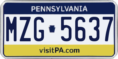 PA license plate MZG5637