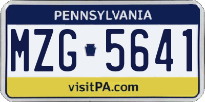 PA license plate MZG5641