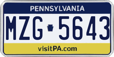 PA license plate MZG5643