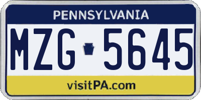 PA license plate MZG5645