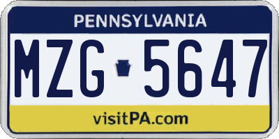 PA license plate MZG5647