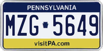 PA license plate MZG5649