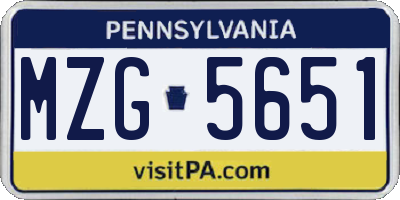 PA license plate MZG5651