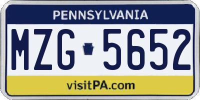 PA license plate MZG5652