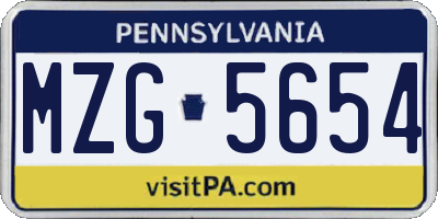 PA license plate MZG5654