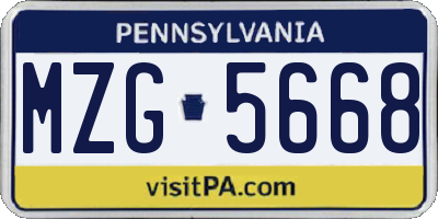 PA license plate MZG5668