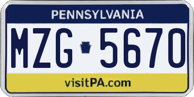 PA license plate MZG5670