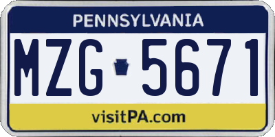 PA license plate MZG5671