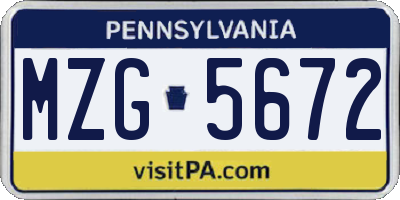 PA license plate MZG5672