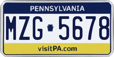 PA license plate MZG5678