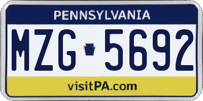 PA license plate MZG5692