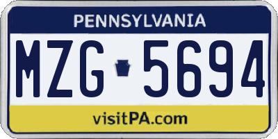 PA license plate MZG5694