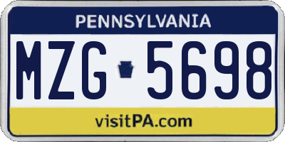 PA license plate MZG5698