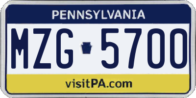 PA license plate MZG5700