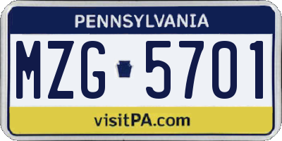 PA license plate MZG5701
