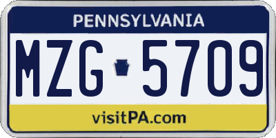 PA license plate MZG5709
