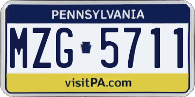 PA license plate MZG5711