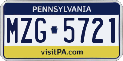 PA license plate MZG5721