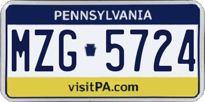 PA license plate MZG5724