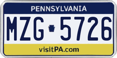 PA license plate MZG5726