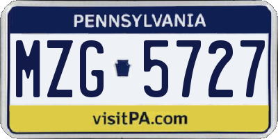 PA license plate MZG5727