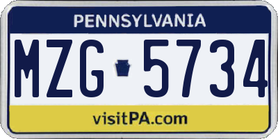 PA license plate MZG5734