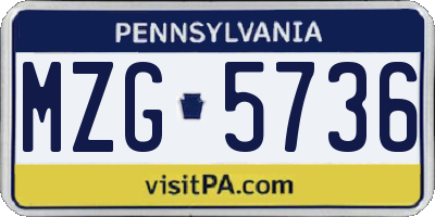 PA license plate MZG5736