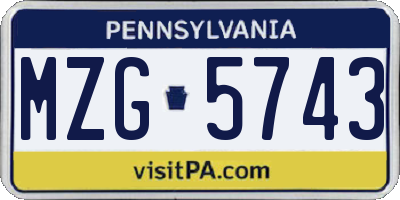 PA license plate MZG5743