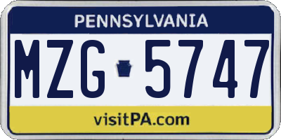 PA license plate MZG5747