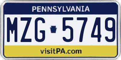PA license plate MZG5749