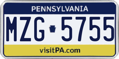 PA license plate MZG5755