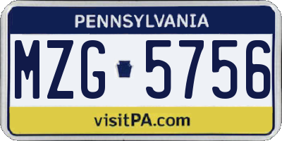 PA license plate MZG5756