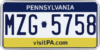PA license plate MZG5758