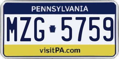 PA license plate MZG5759