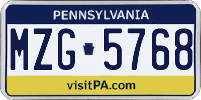 PA license plate MZG5768