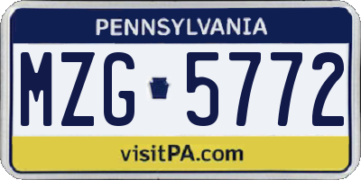PA license plate MZG5772