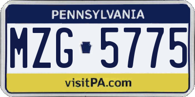 PA license plate MZG5775