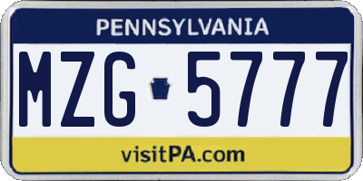 PA license plate MZG5777