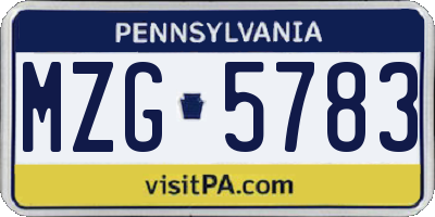 PA license plate MZG5783