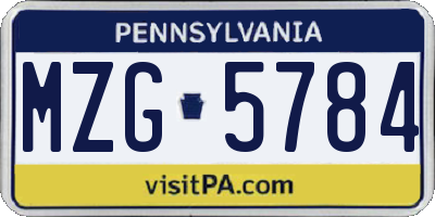 PA license plate MZG5784