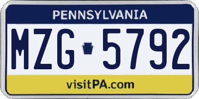 PA license plate MZG5792