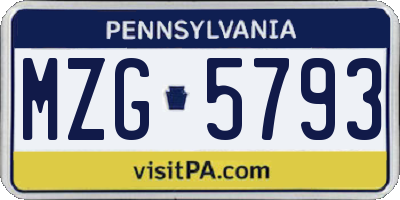 PA license plate MZG5793