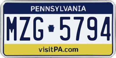 PA license plate MZG5794