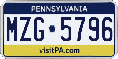 PA license plate MZG5796