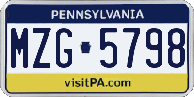 PA license plate MZG5798
